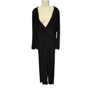 Emma & Michelle size large black V- neck wide leg jumpsuit slit bell sleeves NWT